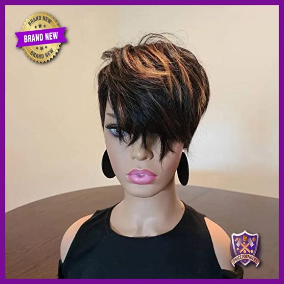 Short Bob Pixie Cut Human Hair Wig with Bangs 130 Density Full Machine Made